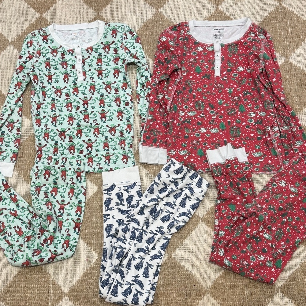 BUNDLE Roller Rabbit pajamas set unisex kids tween monkey henley pima pants